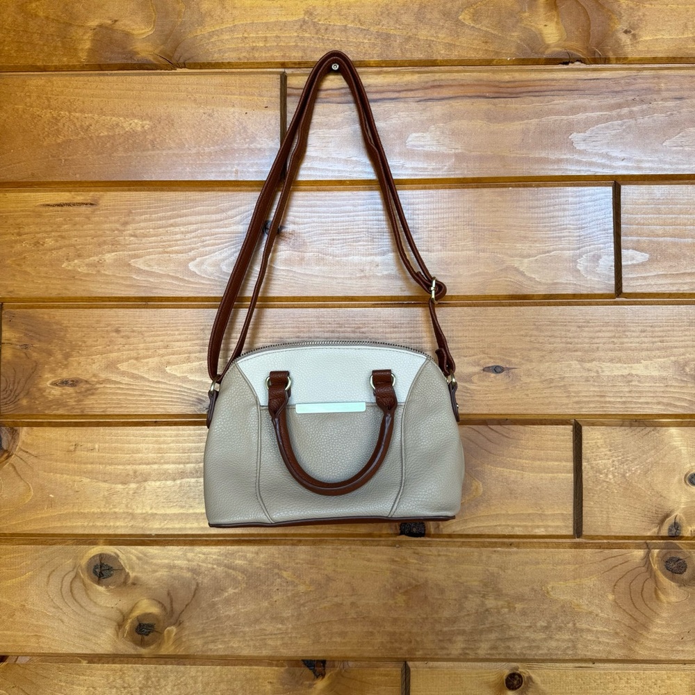 Cream & Brown Faux Leather Women's Handbag